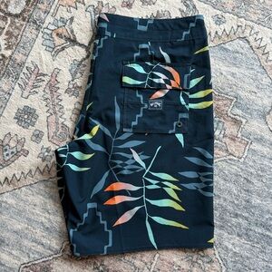 Billabong Dark Blue Leaf Print Boardshorts